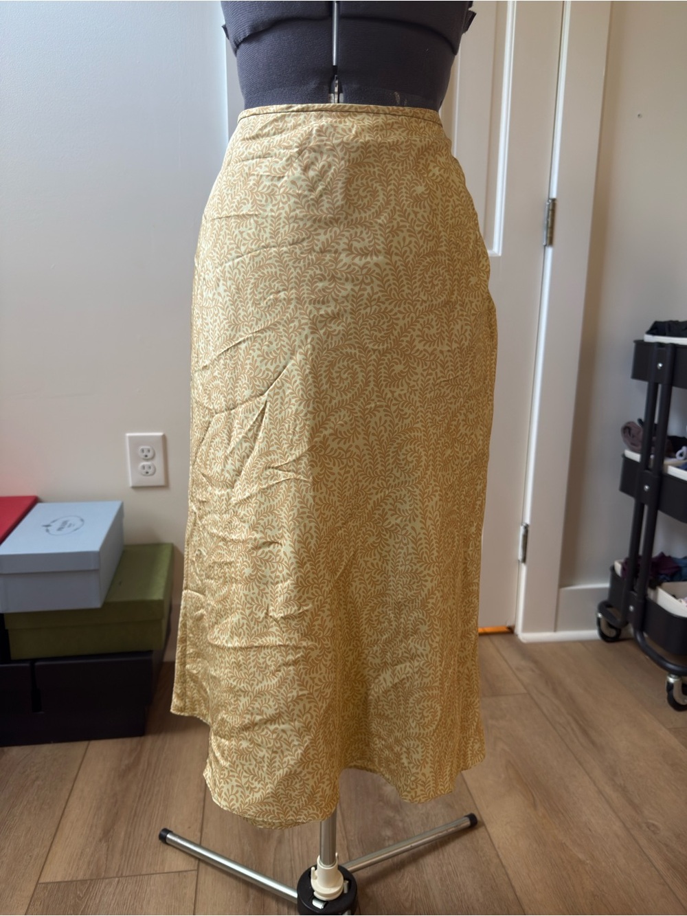 J. Crew Mustard Yellow Printed Midi Skirt